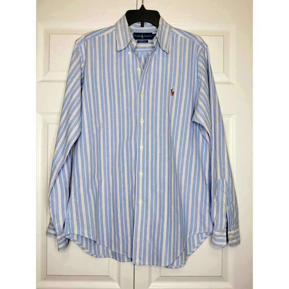 Polo Ralph Lauren Classic Fit Striped Oxford Shirt Size M Cotton